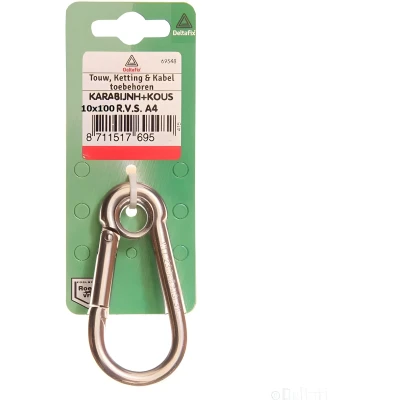 Afbeelding van Deltafix karabijnhaak met kous r.v.s. a4 100mm x 10 mm 1 st.