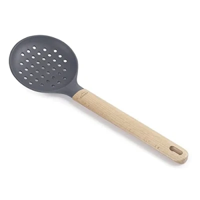 Afbeelding van Lacor 68188 Siliconen schuimlepel, professioneel, handvat van beukenhout, geen schade aan de pan, hittebestendig, BPA vrij, lengte: 34 cm, Ø 11, grijs