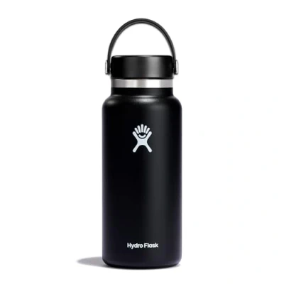 Afbeelding van Hydro Flask Wide Mouth waterfles 946 ml (32 oz) Vacuümgeïsoleerde roestvrijstalen met lekvrij Flex Cap en poedercoating BPA vrij Black