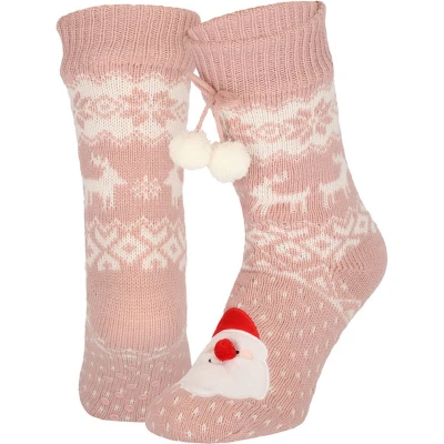 Afbeelding van Kerst huissokken dames Met pompons Roze One Size kerstsokken antislip