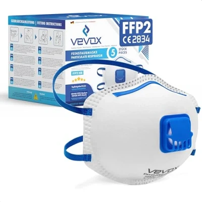Afbeelding van VEVOX® FFP2 Stofmasker Set van 5 met Comfort Light Afdichting masker ventiel mondkapje filter