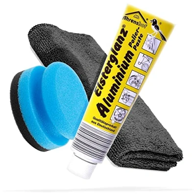 Afbeelding van detailmate Polijstbundel met 150 ml XXL tube Elsterglanz aluminium polijstpasta + premium microvezeldoek spons reinigt, polijst en conserveert oppervlakken
