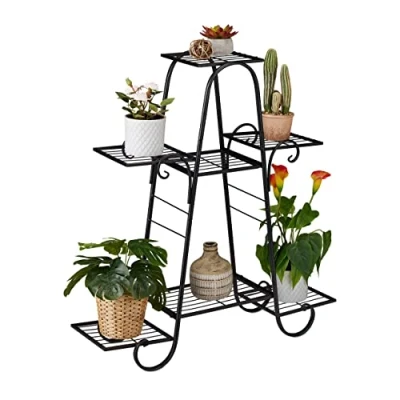 Afbeelding van Relaxdays plantenrek binnen plantentrap hoog planten etagere met 7 etages metaal zwart