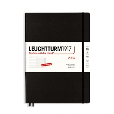 Afbeelding van LEUCHTTURM1917 367693 Weekkalender &amp; notitieboek Master (A4+) 2024, met extra schrift voor adressen en jubilea, zwart, Duits, 12 maanden
