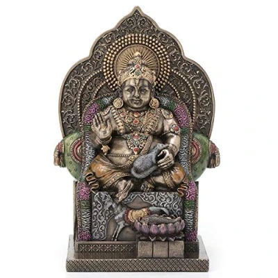 Afbeelding van Veronese Design 7.4 Inch Heer Kubera Hindoe God van Rijkdom Kuvera Kuber Kuberan Beschermer de Wereld Antieke Bronzen Afwerking Standbeeld