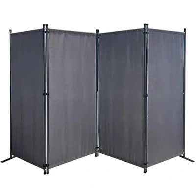 Afbeelding van QUICK STAR Paravent 4 delig 165 x 220 cm stof kamerverdeler tuin scheidingswand balkon ondoorzichtig wand opvouwbaar Grijs