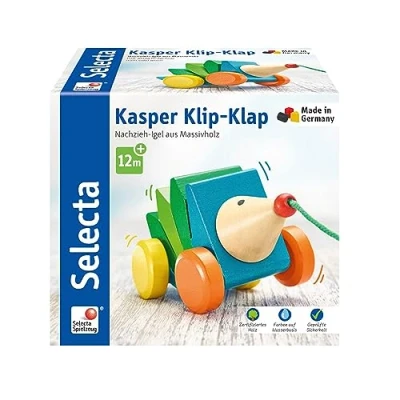 Afbeelding van Selecta Trekfiguur Egel Kasper Klip klap 16 Cm Hout Groen/blauw