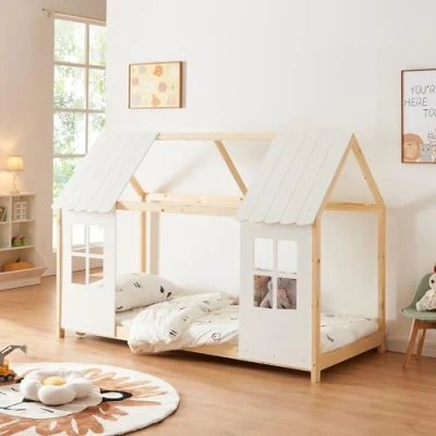 Afbeelding van Kinderbed Tostedt huisbed grenen houtkleurig en wit 90x200 cm [en.casa]