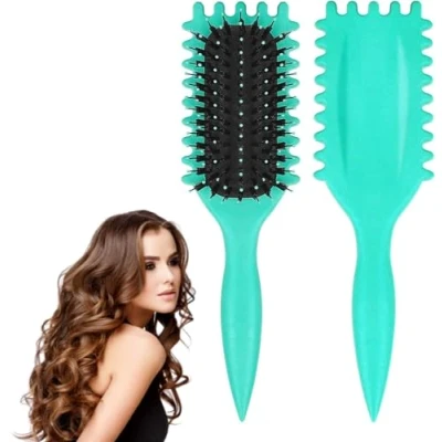 Afbeelding van borstel voor krullend haar, met verende krullen, fijne stylingborstel, stylingborstel haar mannen en vrouwen het bevestigen modelleren van krullen (groen)
