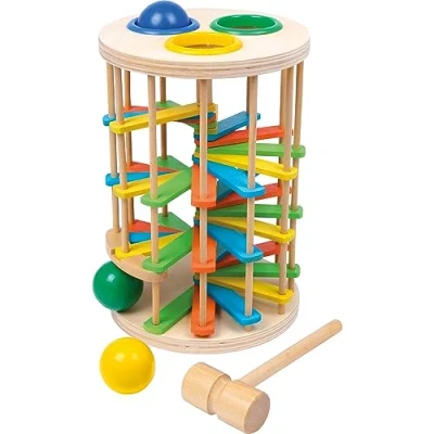 Afbeelding van Small Foot klopbaltoren XL van hout, grappig klopspel met drie ballen en een hamer, vanaf 12 maanden, kleurrijk 6569, meerkleurig, large
