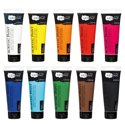 Afbeelding van Artina Crylic 10x120ml Acrylverfset Acrylverfen 10 à 120ml van Hoge Kwaliteit Acryl Verf Set voor Professionele en Hobbykunstenaars