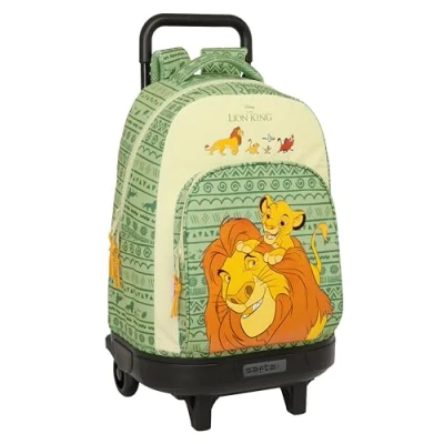 Afbeelding van Safta Mufasa Grote rugzak met wielen, compact, afneembaar, ideaal voor kinderen van verschillende leeftijden, comfortabel en veelzijdig, kwaliteit duurzaamheid, 33 x 22 45 cm, groen/beige, Groen