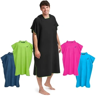 Afbeelding van omkleed handdoek op het strand, ultralicht en sneldrogend, surfponcho voor dames heren, uit microvezel, zwemponcho poncho tegelijkertijd (Maat L Zwart/Groen)