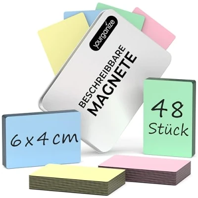 Afbeelding van YOURGANIZE® 48 beschrijfbare magneten, pastel, 6 x 4 cm, magneetstrip, beschrijfbaar voor koelkast, whiteboard, scrum &amp; kanban board, whiteboard magneten in pastelkleuren (maat M)