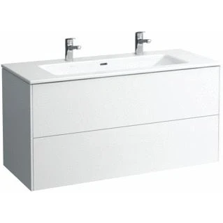 Afbeelding van Laufen pro s base wastafelonderbouwkast met 2 laden incl wastafel 120x61x50cm kraangaten overloop glanswit h8649632611071