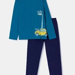 Afbeelding van Woody pyjama heren duif groenblauw 252 10 PLU S/795 maat L