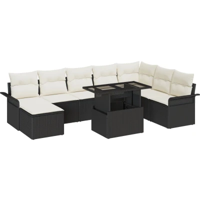 Afbeelding van vidaXL 9 delige tuinsalonset met kussens zwart poly rattan