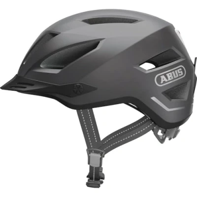 Afbeelding van ABUS Pedelec 2.0 cityhelm fietshelm met achterlicht en regenkap voor stadsverkeer mannen vrouwen donkergrijs, maat L