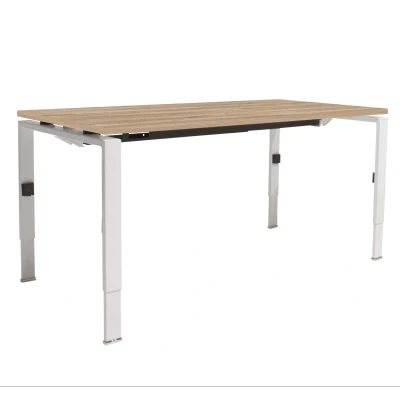 Afbeelding van Linesto N4 bureau, hoogte instelbaar (65 85cm) met 180x80cm Honey Castello zwevend 25mm blad en wit (RAL9010) vierpoot N frame (poot rechthoekig 66 x 26 mm.), (met geïntegreerde kabelgoot)