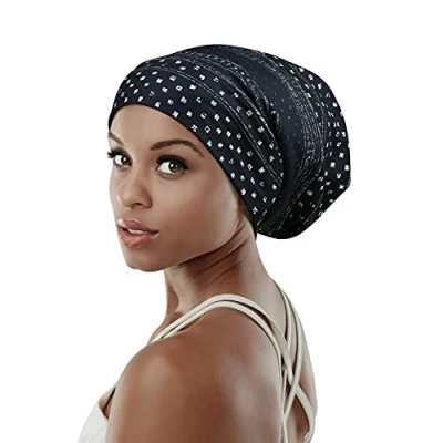 Afbeelding van FocusCare Verstelbare slaapmuts, met satijn gevoerd extra groot krullend haar voor dames, dag en nacht verkrijgbaar., Black Sky, One size
