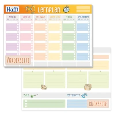Afbeelding van Häfft Educatieve planner, blok A5, met 50 vellen, weekplanner to do lijst, tracking, leerpakjes, doelstellingen, groot notitieveld en meer, klimaatneutraal duurzaam