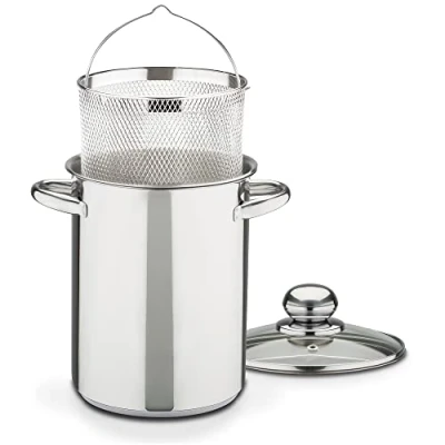 Afbeelding van GSW Aspergepan hoogwaardige pan met zeef en glazen deksel, ideaal voor het koken van asperges, pasta groenten, ook inductie, roestvrij staal, 4,2 liter