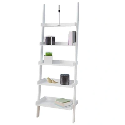 Afbeelding van Casaria Boekenrek 5 Niveaus Ladderrek 180 x 64 37 cm MDF Hout Boeken Deco Planten Woonkamer Badkamer Keuken Wit