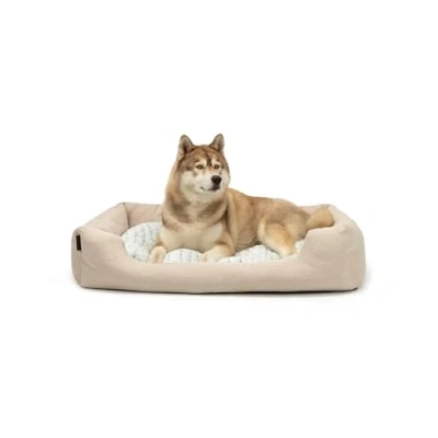 Afbeelding van lionto Hondenmandje met pluizig omkeerbaar kussen, knus huisdierbed in gemêleerd design diepe instap voor honden &amp; katten van alle groottes, (L) 110x80 cm, Zacht Hondenbed, Beige