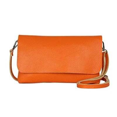 Afbeelding van AmbraModa GLX11 Crossbodytas, Clutch, telefoontas van echt leer met afneembaar en verstelbare schouderriem, passend voor mobiele telefoons tablets tot 7 inch. Oranje