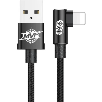 Afbeelding van Baseus MVP 90 2A USB naar Lightning Kabel 1M Haakse Hoek Zwart