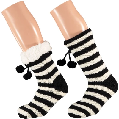Afbeelding van Apollo Huissok met fake fur Zwart Maat 36/41 Fluffy sokken Slofsokken Anti slip Warme Winter