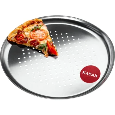 Afbeelding van KADAX Pizzavorm, pizzapan met gaten, bakplaat van verzinkt plaatstaal, pizzaplaat in twee varianten, knapperplaat antiaanbaklaag, pizza (diameter 32 cm, zilver)