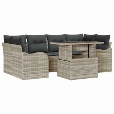 Afbeelding van vidaXL 7 delige tuinset met kussens in lichtgrijs poly rattan