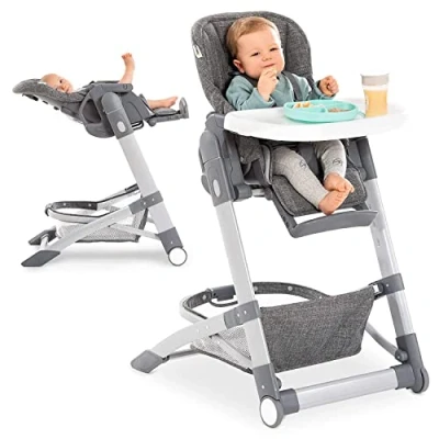 Afbeelding van hauck Kinderstoel Grow Up Hogestoel met Ligfunctie vanaf de Geboorte Inklapbare Highchair Eetblad en Wieltjes Meegroeistoel Comfrotabel in Hoogte Verstelbaar Grijs Melange