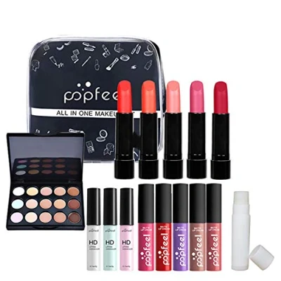 Afbeelding van FantasyDay 15 delige make upset, complete cosmeticapalet, set met concealers, 5 lippenstiften, lippenbalsem, toilettas