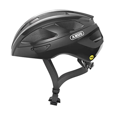 Afbeelding van ABUS Macator MIPS racefietshelm instapmodel fietshelm met scherm geschikt voor vlecht /staartdragers mannen en vrouwen glanzend zwart, maat M