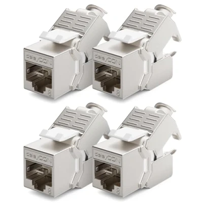 Afbeelding van deleyCON 4x CAT 8 Keystone Jack Module Patchkabel Netwerkkabel Optimaal voor CAT8 CAT7 CAT7a Installatie Kabel Connector STP Afscherming RJ45 Aansluiting Netwerk Schakelpaneel Beugel Uitbreiding