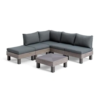 Afbeelding van Keter Signature Elements Loungeset 5 personen met groene kussens Cappuccino/Ashwood