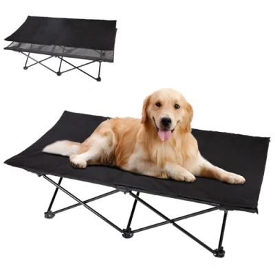 Afbeelding van KingCamp verhoogd hondenbed koelbed voor honden, opvouwbaar hondencampingbed met ademend gaas en suède mat antislipvoeten, hondenkat huisdierbed reizen, tuin, buiten binnen (Large)