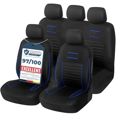 Afbeelding van Upgrade4cars Auto Stoelhoezen Set Universeel Zwart Blauw Autostoel Hoezen met Deelbare Achterbank Accessoires Interieur