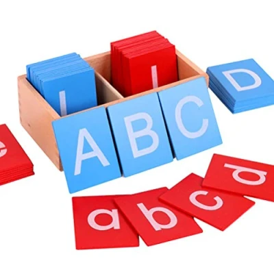 Afbeelding van Qiekenao Montessori kleine letters hoofdletter zaak schuurpapier planken, kinderen twee letter brief board kleuterschool onderwijs aids