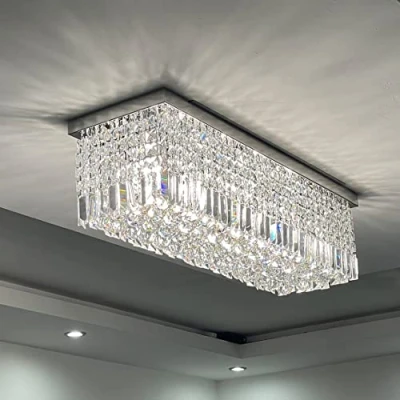 Afbeelding van A1A9 Moderne K9 kristallen kandelaar, rechthoekige druppels, elegante plafondlamp, chroom, inbouw, led hanglamp voor woonkamer, eetkamer, trap, bar, club