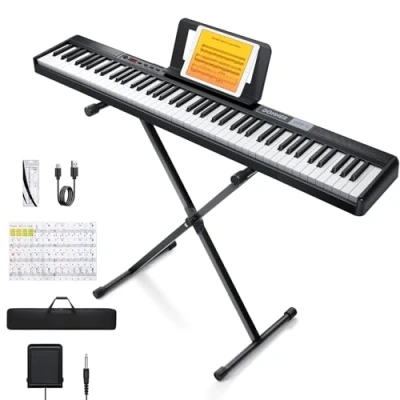 Afbeelding van Donner piano DEP 1 keyboard met 88 toetsen, digitaal voor beginners, aanslagdynamische draagbare e standaard, sustain pedaal, draagtas en toetsenbordsticker