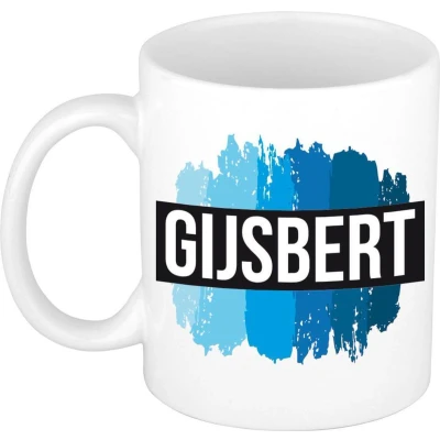 Afbeelding van Gijsbert Naam / voornaam kado beker mok verfstrepen Gepersonaliseerde met mokken