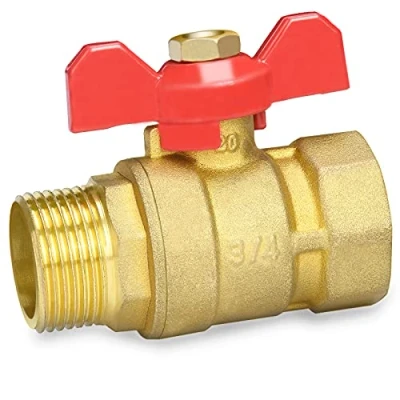 Afbeelding van Oumuik Messing 3/4 inch kogelkraan met rode vleugelgreep buitendraad/binnendraad volledige doorgang DN20 PN16