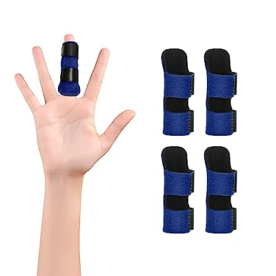 Afbeelding van supregear Vingerspalk, Set van 4 Verstelbare Herbruikbare Trigger Vingerspalk Vingerbrace met Verwijderbare Aluminium Staaf voor Wijsvinger/Midden/Ring/Pinkvinger, Blauw