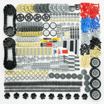 Afbeelding van technische onderdelen, auto&#039;s, tandwielen, assen wielen, aansluitingen, bouwstenen, accessoires, sets, kettingverbindingspinnen, verbindingsstukken, stenen, schokdempers, MOC, los,
