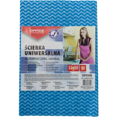 Afbeelding van OFFICER PRODUCTS 22035137 99 Allrounder schoonmaakdoek 5 stuks. van viscose 70% Gramgewicht: 40 g/mkg 32 x 50 cm doekjes absorberende duurzame multifunctionele doeken herbruikbaar kleur: mix