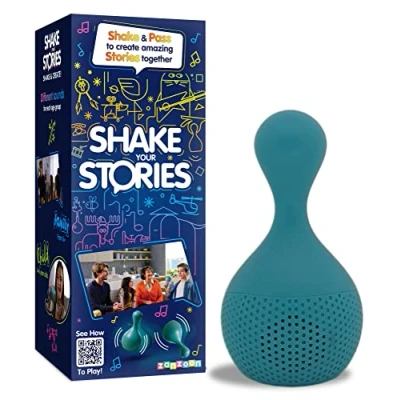 Afbeelding van TOMY Games T73451 Shake your Stories, familiespel voor 2 en meer, gezelschapsspel volwassenen kinderen vanaf 4, 5, 6 jaar, blauw