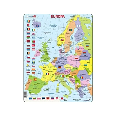 Afbeelding van Larsen K2 De politieke kaart van Europa, Duits editie, Frame puzzel met 48 stukjes